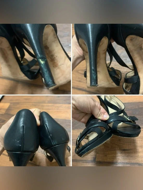 Cole Haan Nike Air Black Leather Strappy Open Toe Heels Size 10B Buckle Sandals - Picture 7 of 7